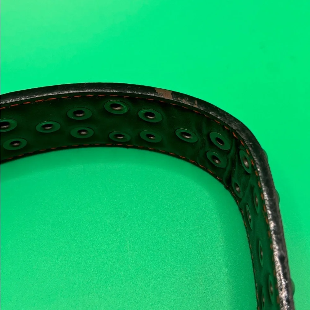 Studded Fashion Dog Collar Black Size Large 24” Adjustable Leather Metal Strong